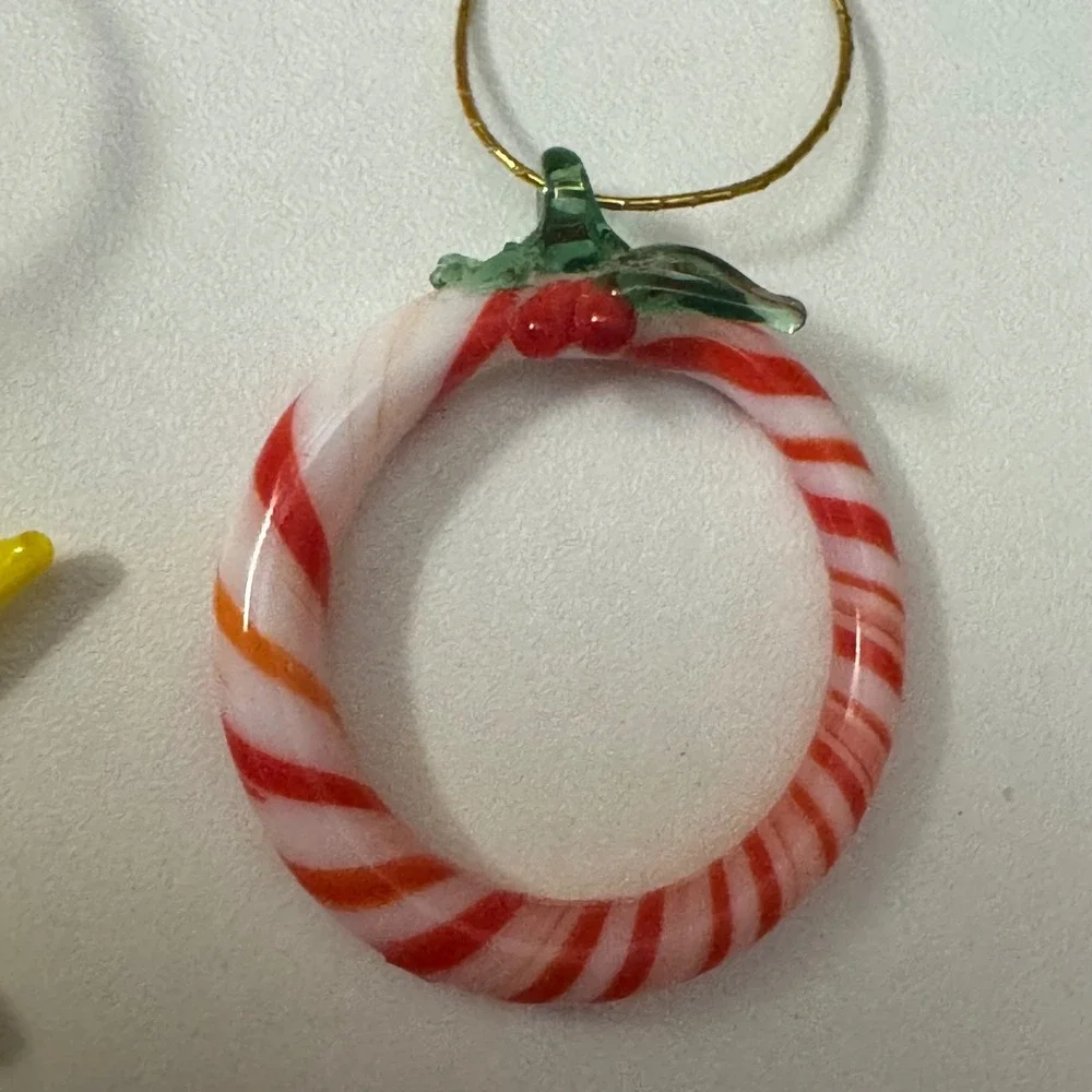 Vintage Miniature Blown Glass Christmas Ornaments Set Snowman Wreath Star 7pc
